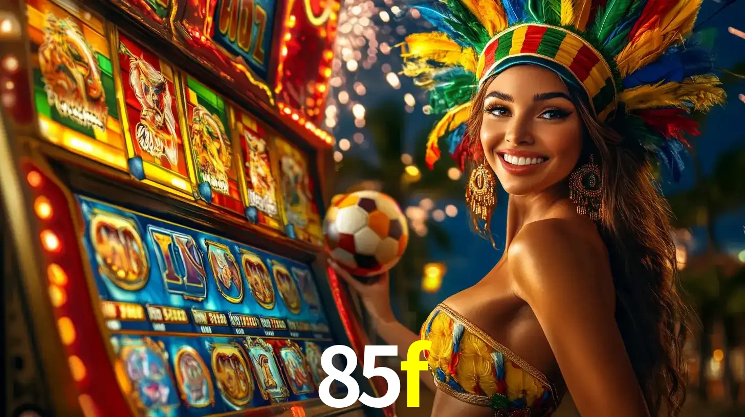 Mulher com um cocar de carnaval ao lado de uma máquina de caça-níqueis enquanto segura uma bola de futebol, mostrando a união da diversão de cassino e esportes no 85f.