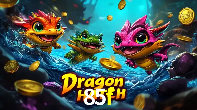 Arte promocional do jogo Dragon Hatch com três adoráveis dragões bebês nadando entre moedas de ouro, um dos slots mais divertidos para jogar no cassino 85f.